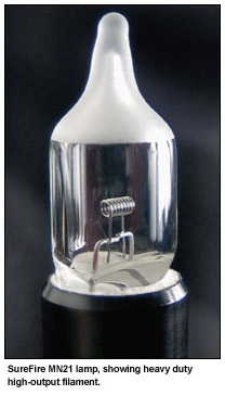 SureFire MN21 lamp, showing heavy duty high-output filament.